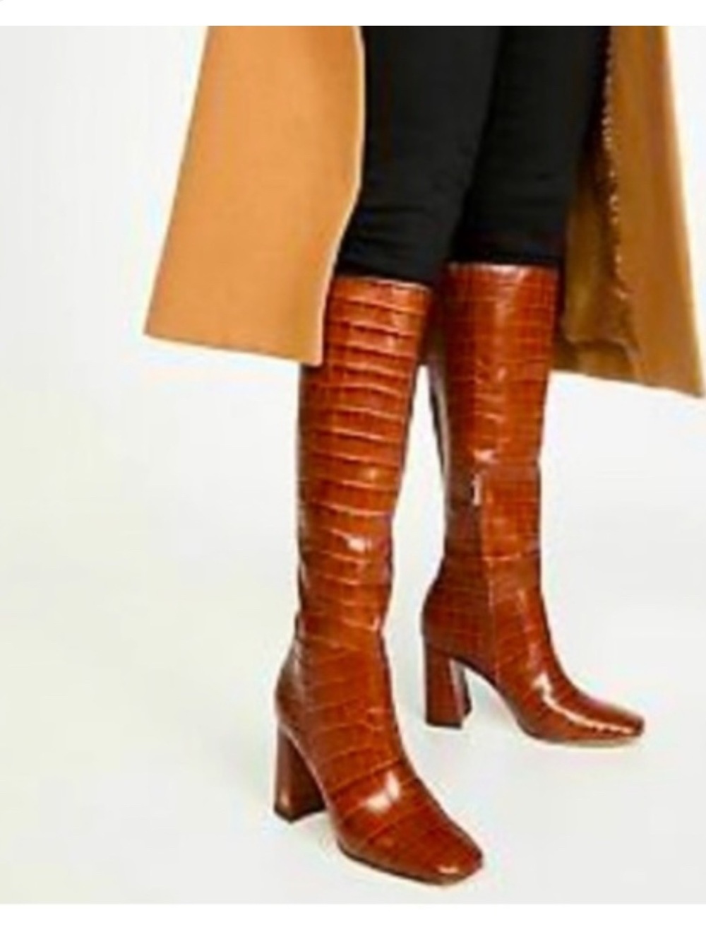 Sam Edelman Clarem Knee High Boots Croc Embossed Cognac Brown 8.5 nearly new